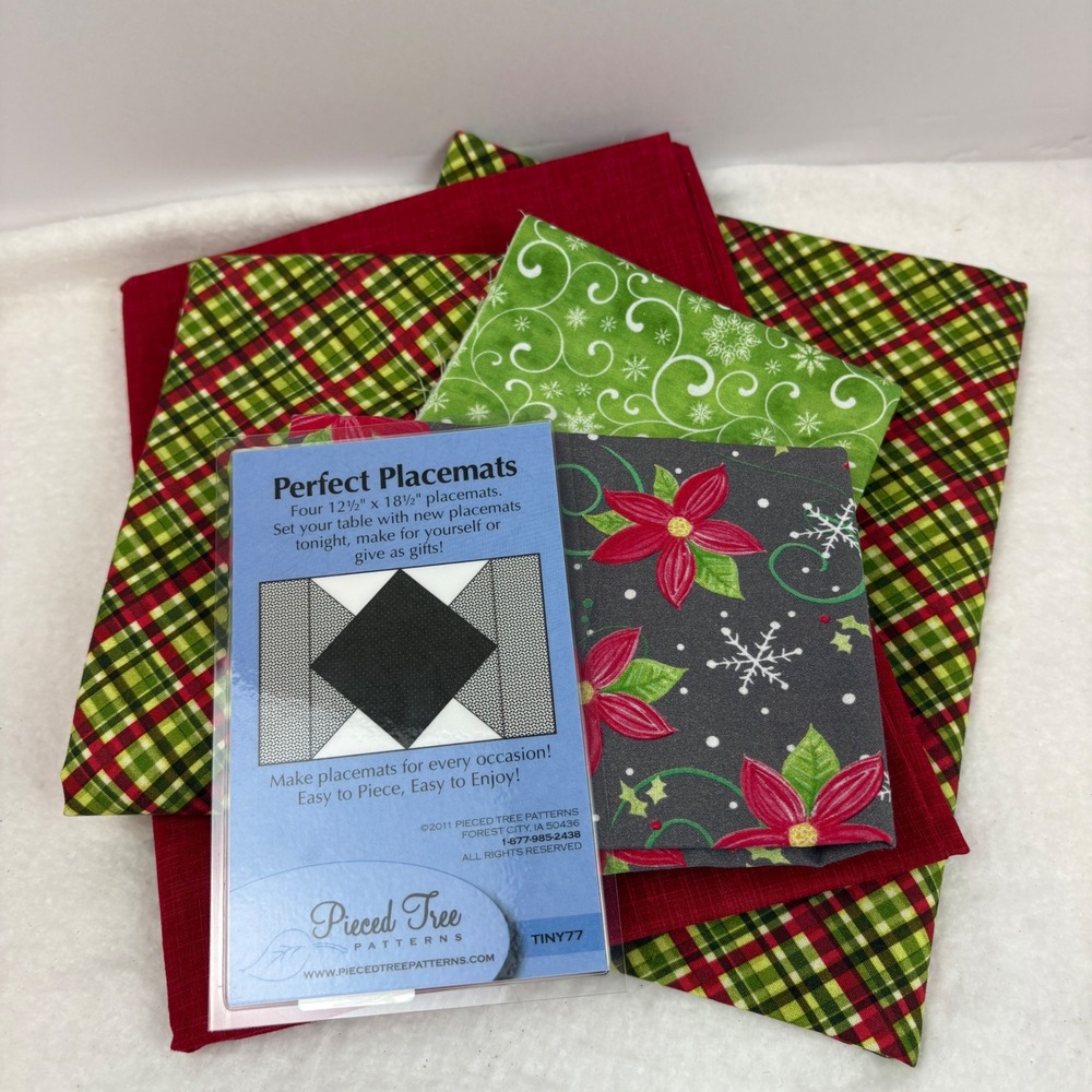 Pieced Tree Patterns Perfect Placemats Kit Holiday Poinsettia Plaid Set of 4